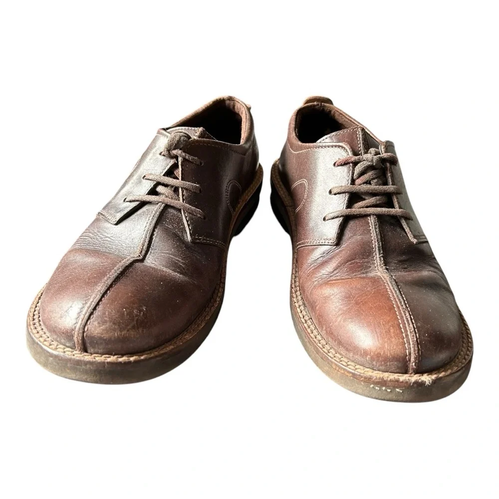 Ecco Oxfords Shoes Men's 9-9.5 43 Slip-On Leather Lace-Up Work Retro VTG‎ Brown